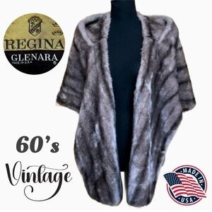 60’s Vintage Regina Glenara Faux Silver Fox Fur Stole Jacket OS
